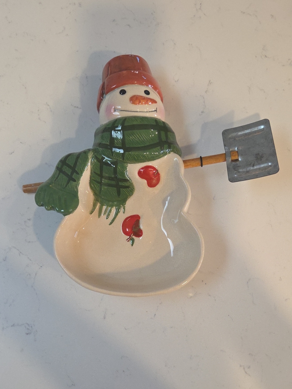 VINTAGE Hallmark Jan Karon Snowman Serving Dish in Green Scarf and Red Hat